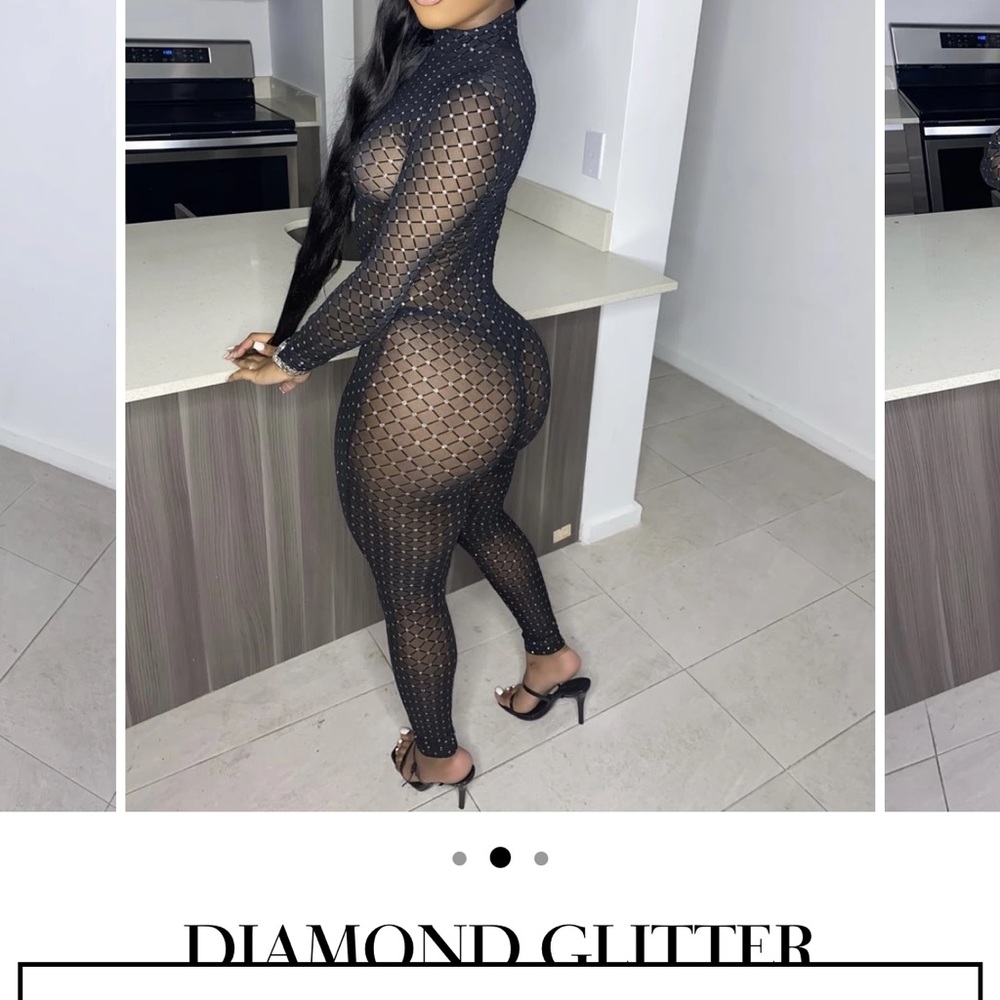 New! Mesh Diamond Glitter Jumpsuit. Size M